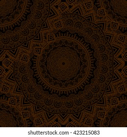 Vector nature seamless pattern with abstract ornament. Vector round mandala in childish style. Ornamental doodle background.