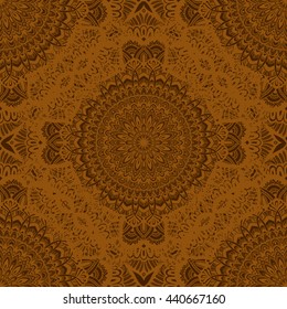Vector nature seamless pattern with abstract ornament. Vector round mandala in childish style. Ornamental doodle background.