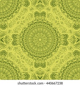 Vector nature seamless pattern with abstract ornament. Vector round mandala in childish style. Ornamental doodle background.