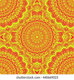 Vector nature seamless pattern with abstract ornament. Vector round mandala in childish style. Ornamental doodle background.
