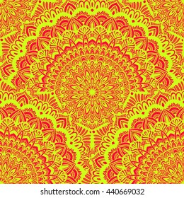 Vector nature seamless pattern with abstract ornament. Vector round mandala in childish style. Ornamental doodle background.