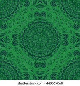 Vector nature seamless pattern with abstract ornament. Vector round mandala in childish style. Ornamental doodle background.