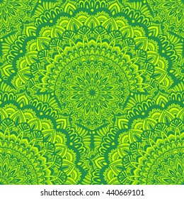 Vector nature seamless pattern with abstract ornament. Vector round mandala in childish style. Ornamental doodle background.