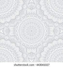 Vector nature seamless pattern with abstract ornament. Vector round mandala in childish style. Ornamental doodle background.