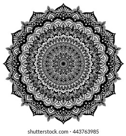 Vector nature seamless pattern with abstract ornament. Vector round mandala in childish style. Ornamental doodle background.