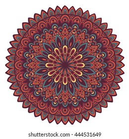 Vector nature seamless pattern with abstract ornament. Vector round mandala in childish style. Ornamental doodle background.