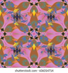 Vector nature seamless pattern with abstract ornament. Vector round mandala in childish style. Ornamental doodle gray background.