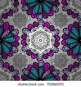 Vector nature seamless pattern with abstract ornament. Vector round mandala in childish style. Ornamental doodle background.