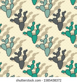 Vector nature seamless pattern in beige. Simple doodle cactus with shadow hand drawn made into repeat. Great for background, wallpaper, wrapping paper, packaging, fashion.
