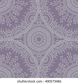 Vector nature seamless pattern with forest. Vector round mandala in childish style. Ornamental doodle background.