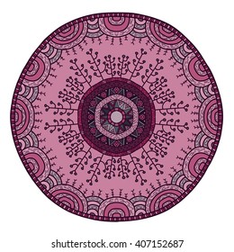 Vector nature seamless pattern with forest. Vector round mandala in childish style. Ornamental doodle background.