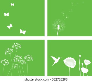 vector nature set with birds and flowers