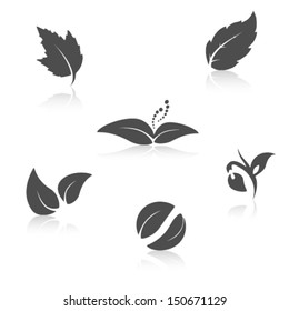 Vector nature symbols - leaf icon, silhouette with shadow 