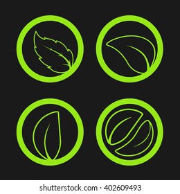 Vector nature symbols with leaf, simple circles, circular green eco labels
