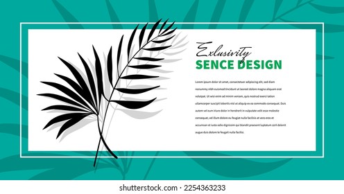 Vector nature template with palm leaf and text space with green frame on white color background for web, site, banner, poster, print