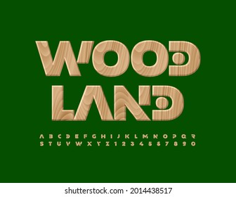 Vector nature template Wood Land. Oak pattern Font. Timber Alphabet Letters and Numbers set