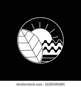 vector nature theme logo design circle shape with line art style and bold style white color on black background