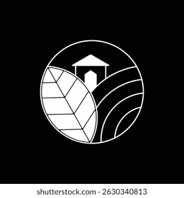vector nature theme logo design circle shape with line art style and bold style white color on black background