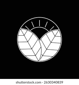 vector nature theme logo design circle shape with line art style and bold style white color on black background