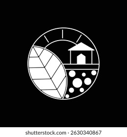 vector nature theme logo design circle shape with line art style and bold style white color on black background