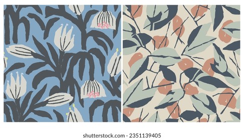 Vector nature themed illustration seamless repeat pattern set digital artwork