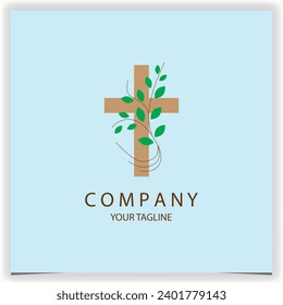 Vector Nature wild vines plant flower with christian cross crucifix for church logo design
