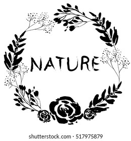 Vector nature wreath with flowers, branches and leaves