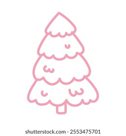 Vector nature-inspired Christmas tree. A hand-drawn pink fir tree with delicate details, great for winter holiday art or doodle-style elements.