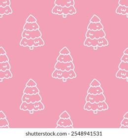 Vector nature-inspired Christmas tree seamless pattern. New Year delicate hand-drawn spruce and fir illustrations, ideal for creating cozy holiday textiles or wrapping paper.