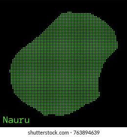 Vector Nauru map dotted silhouette with green dots on a black background (as on old ancient computers running DOS)