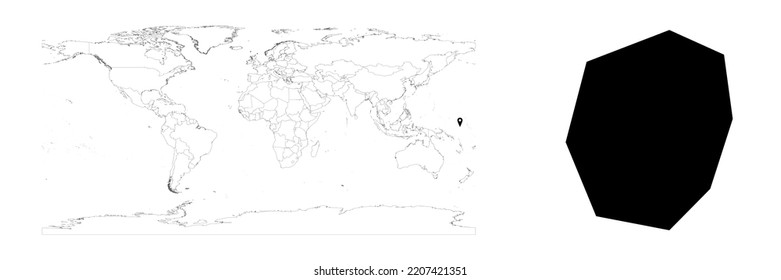 Vector Nauru map showing country location on world map and solid map for Nauru on white background. File is suitable for digital editing and prints of all sizes.