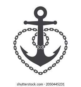 Vector nautical anchor wrapped in a heart-shaped chain. Isolated on white background.