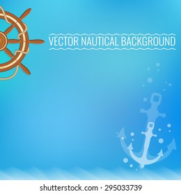 Vector nautical background with rudder. Summer vacation and voyage concept vector illustration. Elements for yacht club design.
