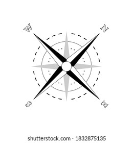 Vector nautical compass silhouette. Navigation map sign. Wind rose icon. Horizon sides: north south west east
