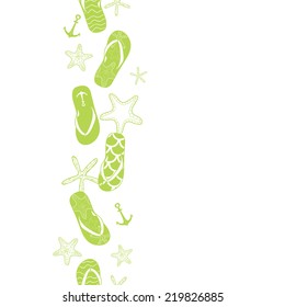 Vector nautical flip flops green vertical border seamless pattern background