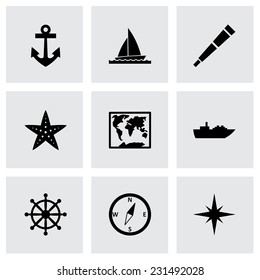 Vector nautical icon set on grey background