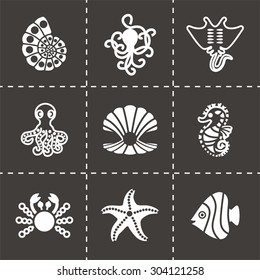 Vector Nautical icon set on black background