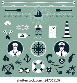 Vector Nautical Icons, Captain And Sailor Boat, Sea Set