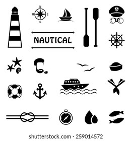 vector nautical icons, captain and sailor boat, sea set