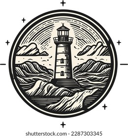 Vector Nautical lighthouse sea navigation