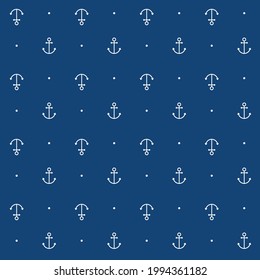 Vector nautical seamless pattern with anchors and dots on blue background