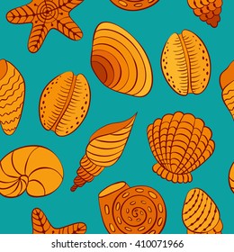 Vector nautilus shell background template seashell seamless pattern