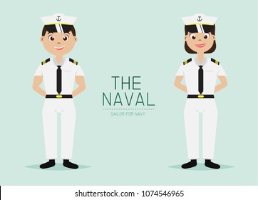 Vector Naval Officer with Navy Uniform,Cartoon Character design.