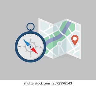 Vector navigation compass and map icon stock illustration. Concept icon navigation, terrain orientation or direction. Navigation Compass Isolated on White Background stock illustration