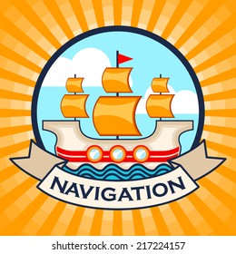 Vector navigation frame with sailboat icon