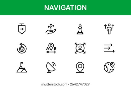 Vector Navigation Icons Collection Including Compass, Map Pins, GPS Markers, and Directional Symbols