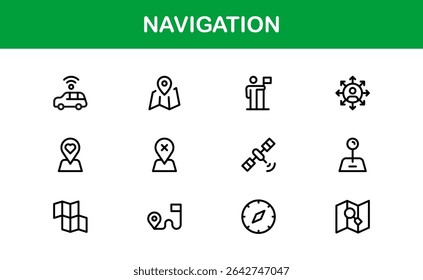 Vector Navigation Icons Collection Including Compass, Map Pins, GPS Markers, and Directional Symbols