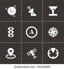 Vector navigation icons set on black background