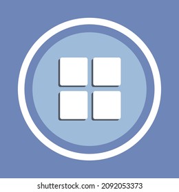 Vector navigation menu UI. Four squares icon on circle. Menu icon isolated on blue background.