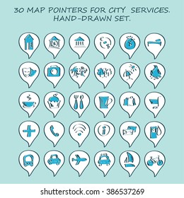 Vector navigation pointers of map. Hand-drawn set.